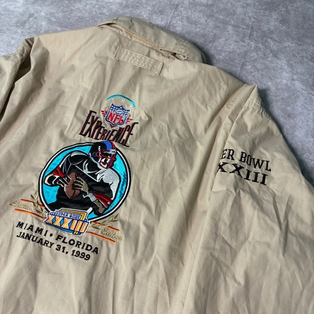 Vintage 1999 Logo Athletic NFL Super Bowl XXXIII Experience Jacket Tan Mens XL